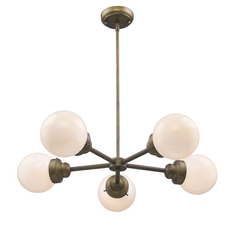 HomeRoots Bronze Five Light Metal Dimmable Chandelier With White Shades - 30' X '6' X '30