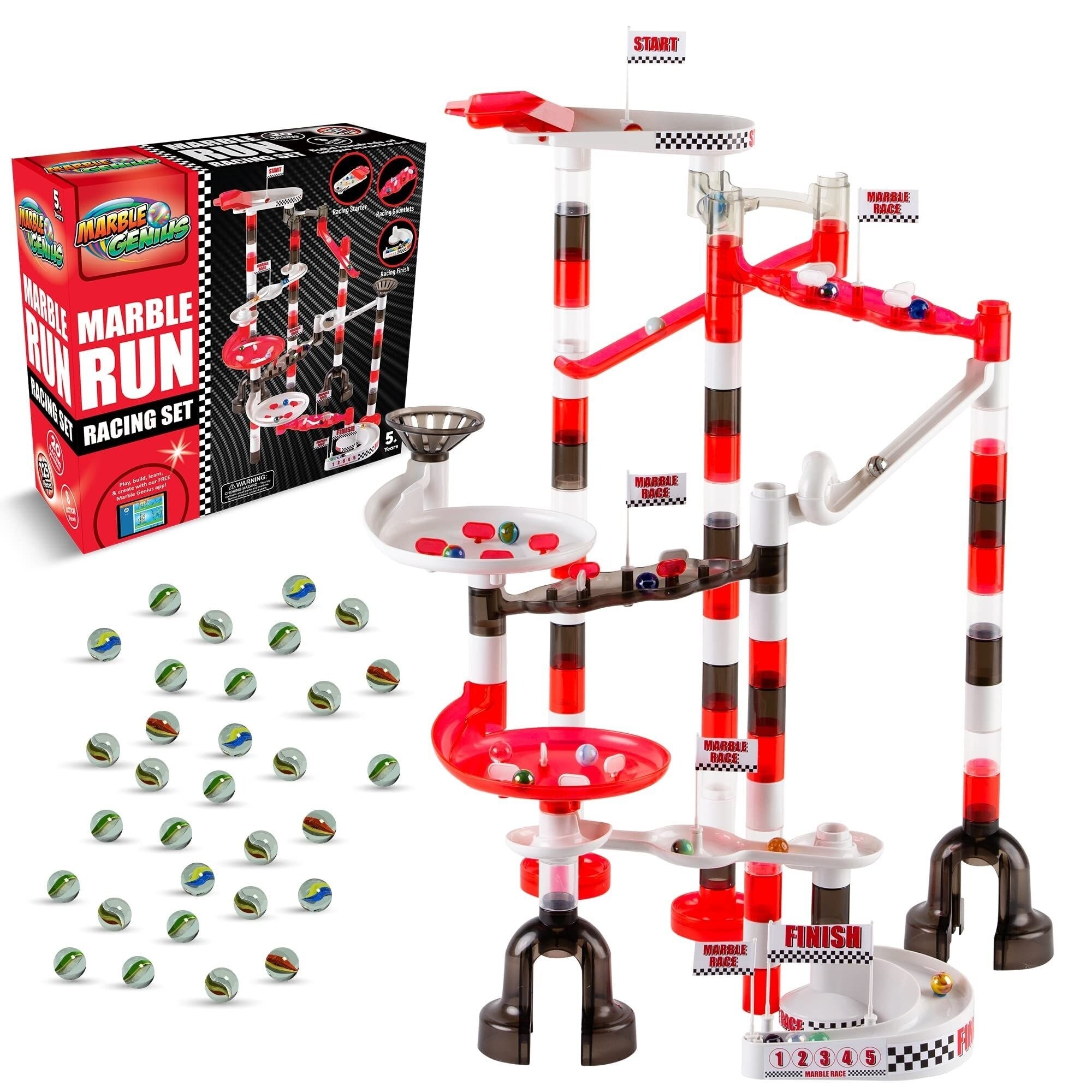 Marble Genius 125-Piece Marble Run Racing Set, STEM Toy, Marbles