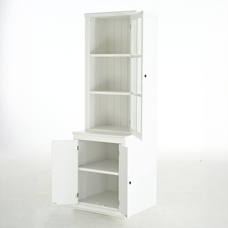 75.25'' Tall Display Cabinet with Single Tempered Glass Door, China Cabinet Hutch Cabinet with Double-Action LH & RH Door