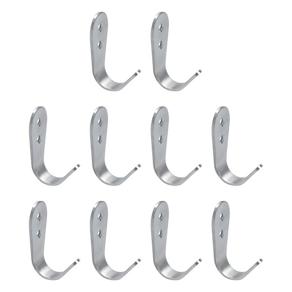 10pcs Wall Hook Stainless Steel 68mm Hook Towel Wall Hanger w Screw Silver Tone