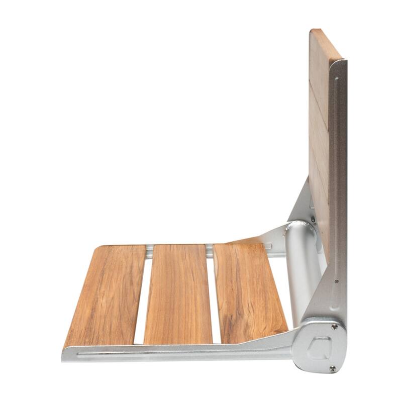 17" Folding Teak Wood Shower Seat Bench with Backrest
