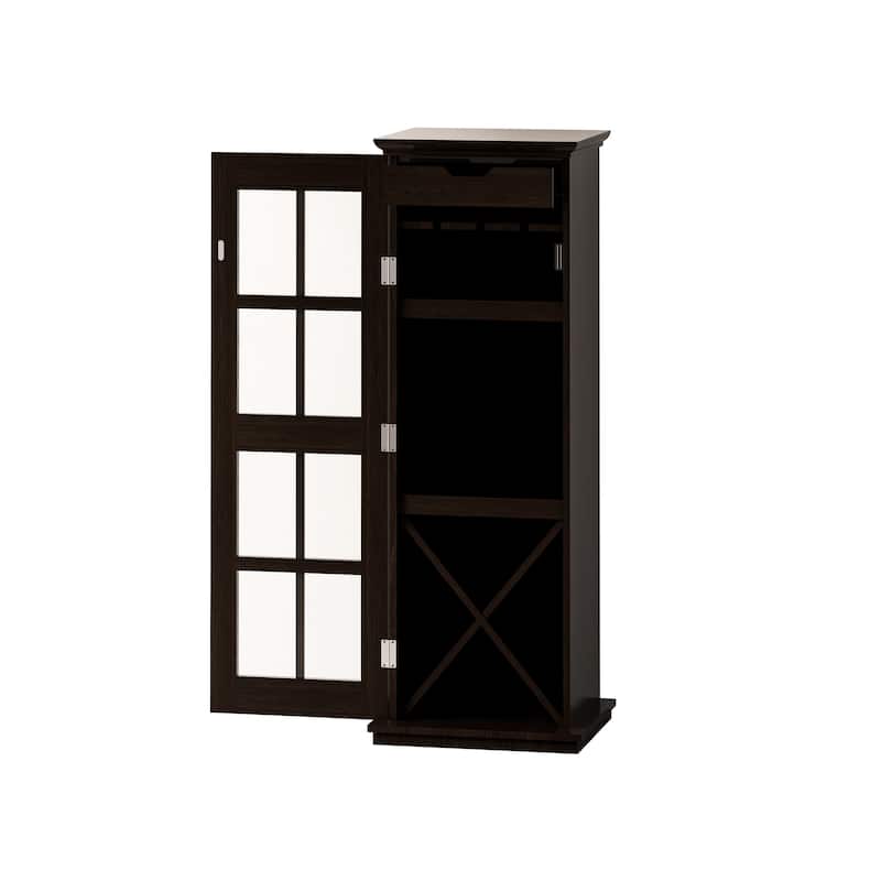 Glass Door Wine Cabinet with Three-Layer Design, with Drawer and X-Shaped Wine Rack