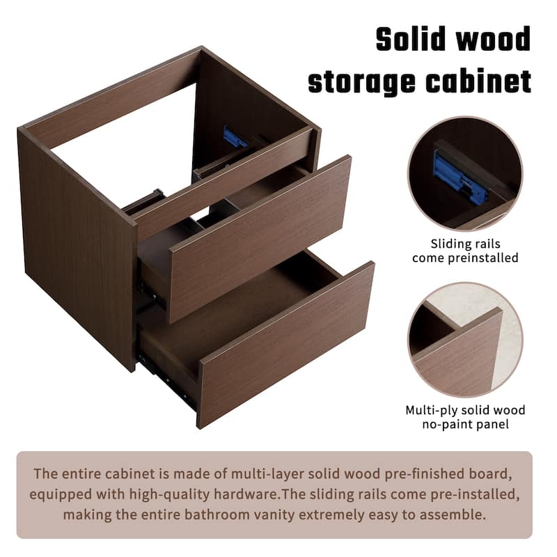 GDFStudio - Joserine Modern Wooden Wall-Mounted Bathroom Vanity Sink Base with Soft Close Function (WITHOUT SINK) - 22.84"