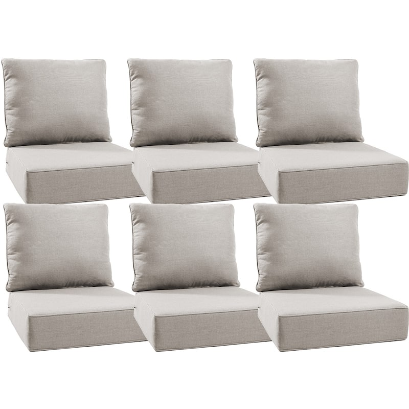 22" W x 24" D x 6" T Water & Fade Resistant Outdoor Lounge Chair Replacement Cushion Set - 6 Sets - Beige