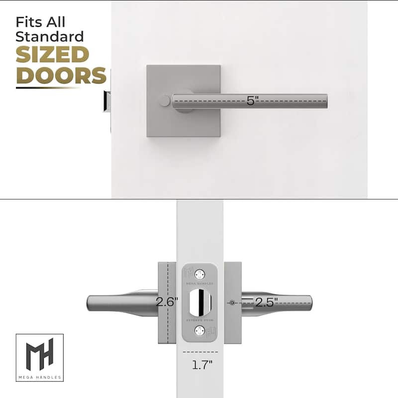 Mega Handles PRIME Privacy Flat Interior Door Lever for Hallway, Closet, and Bathroom I Reversible Keyless Door Lock