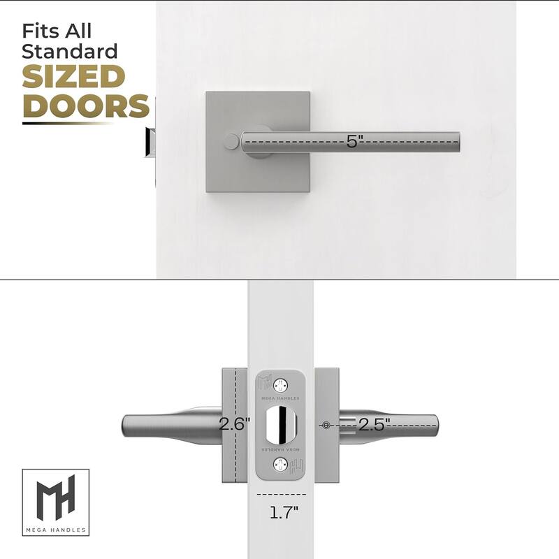 Mega Handles PRIME Reversible Passage Door Levers with Square Rosette | Modern Interior Handle for Bedroom, Bathroom, Hallway