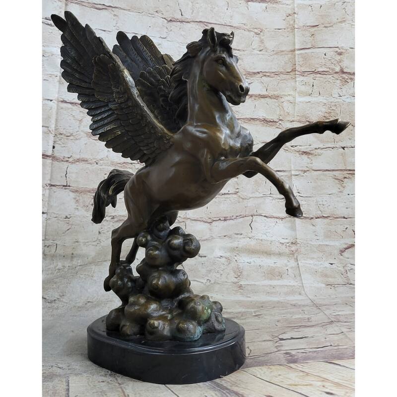 Flying Pegasus Winged Imitative Horse Greek Mythology Bronze Statue Sculpture Signed 15 Inches X 14 Inches