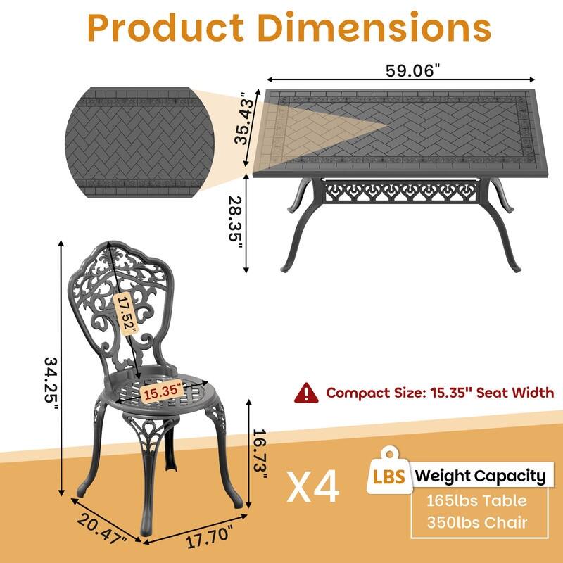 Traditions 5-Piece Patio Outdoor Dining Set with 4 Dining Chairs and Rectangular Dining Table, Rust Free