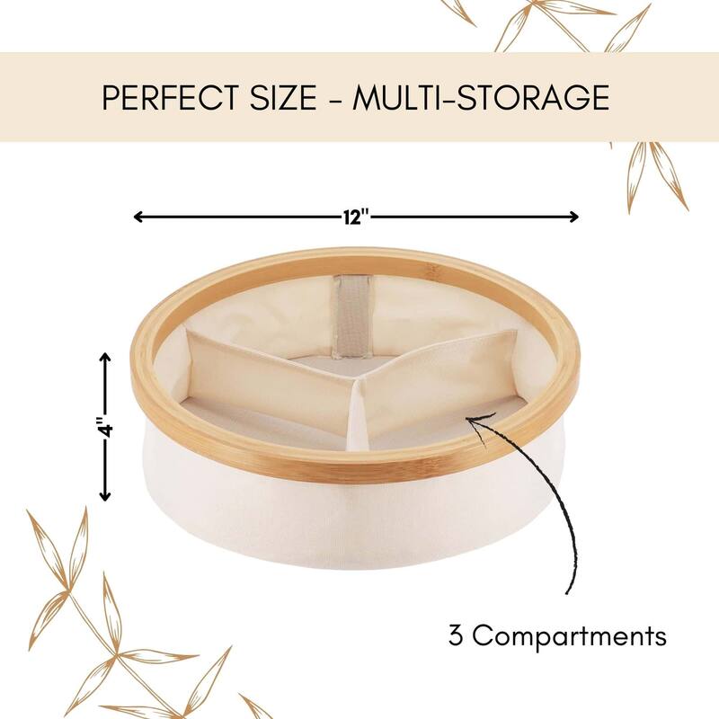 Round Foldable Storage Basket 3-Compartment Organizer - 12 L x 12 W x 4 H