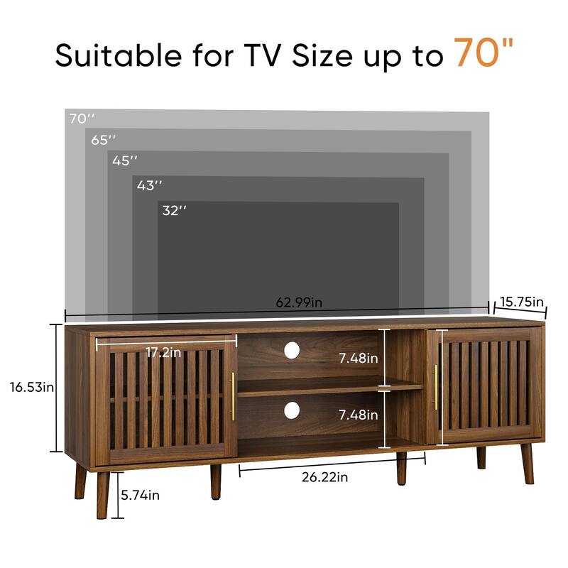 63 inch TV stand with adjustable storage rack, suitable for medieval modern TV cabinets with 55/65/70 inch TVs