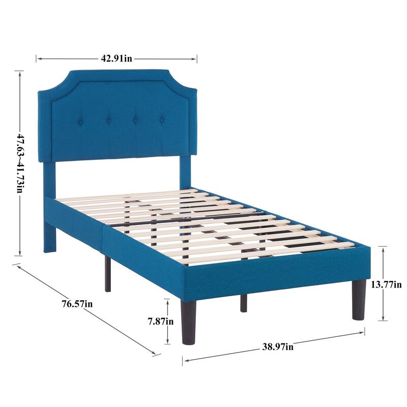 VECELO Upholstered Platform Kids Bed with Adjustable Headboard,Twin Size Bed Set of 2