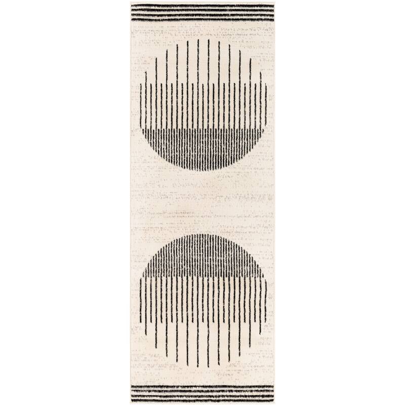 Artistic Weavers Joel Mod Black/Ivory Ombre Geometric Striped Area Rug - 2'7" x 7'3" - Black/Ivory