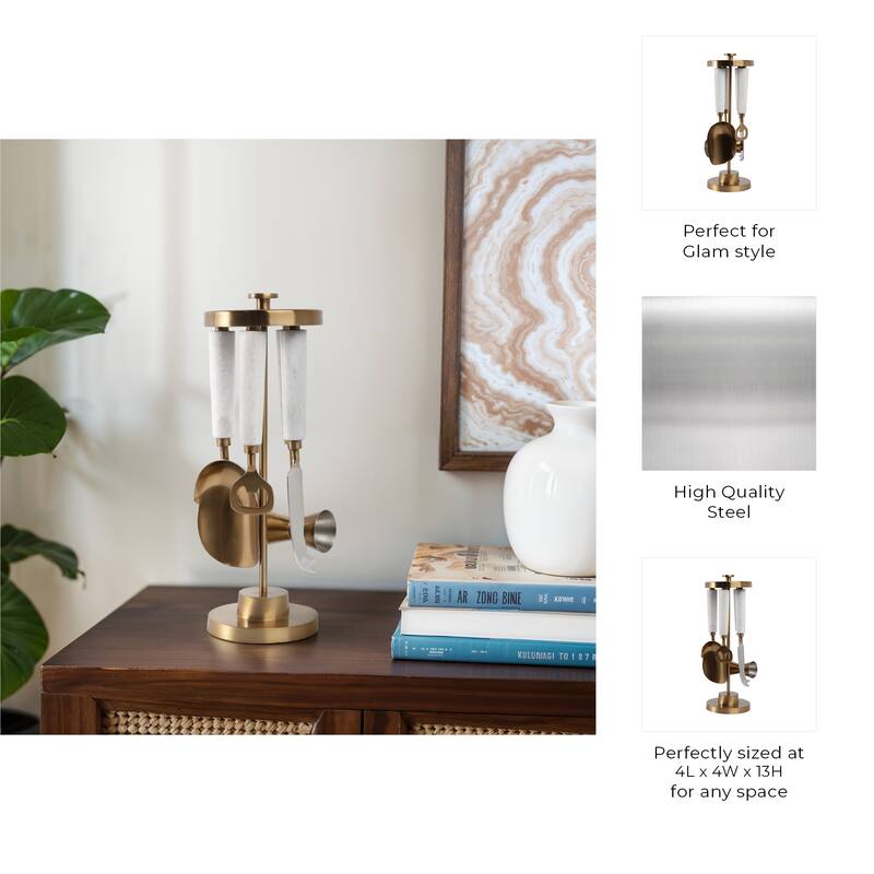 Metal Stone Utensil Display Decorative Sleek Stand Modern Accent - 4" x 4" x 13"