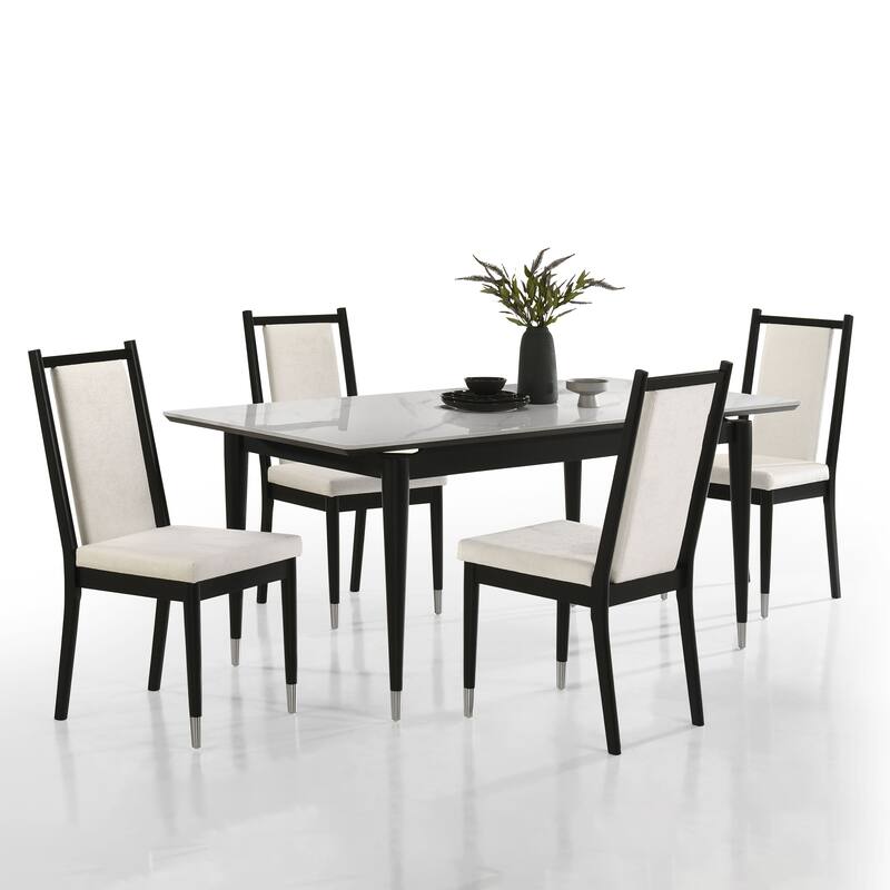 Furniture of America Kalor Modern 5-Piece Black and White Sintered Stone Top Rectangle Dining Table Set - Black and White