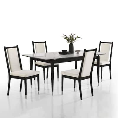 Furniture of America Kalor Modern 5-Piece Black and White Sintered Stone Top Rectangle Dining Table Set