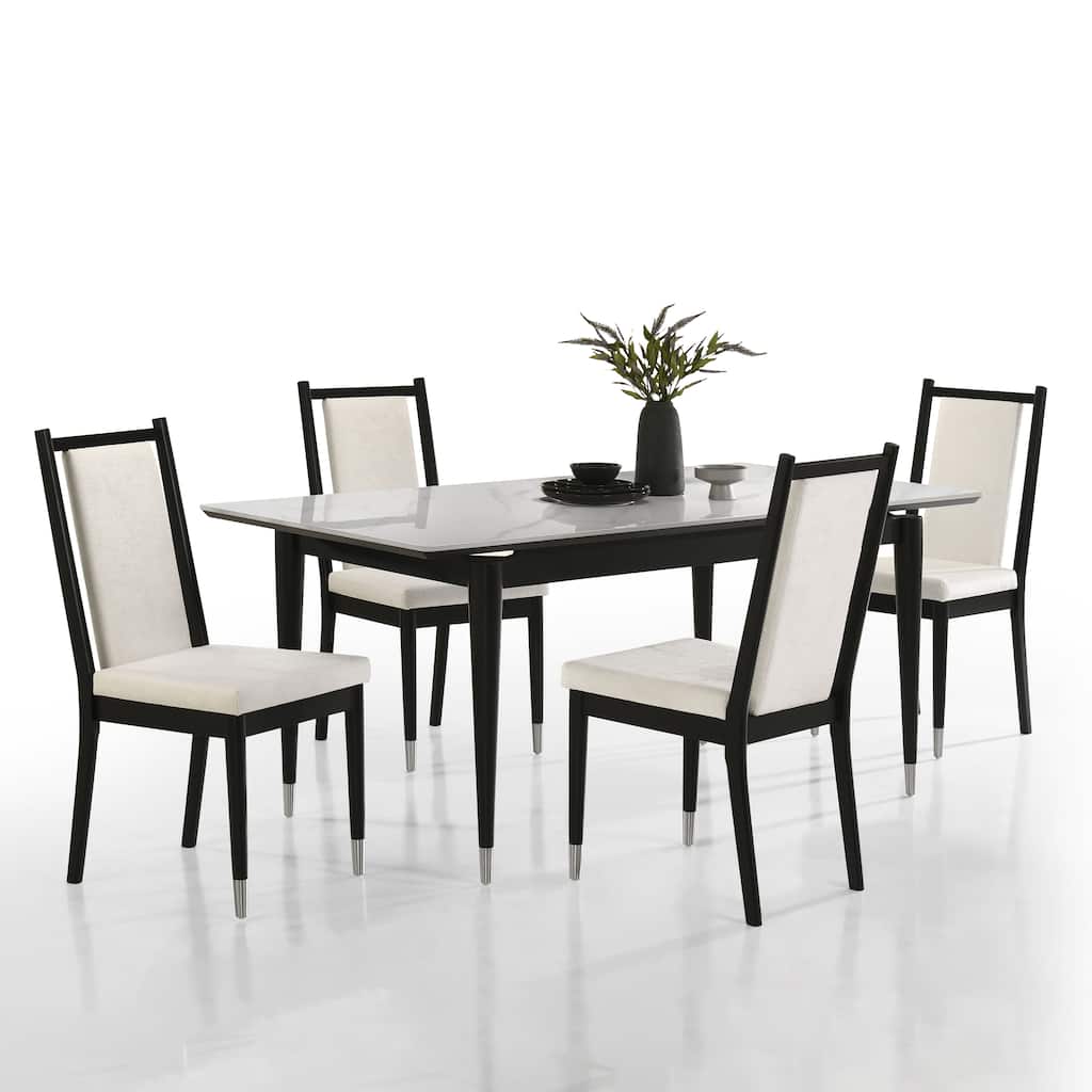 Furniture of America Kalor Modern 5-Piece Black and White Sintered Stone Top Rectangle Dining Table Set