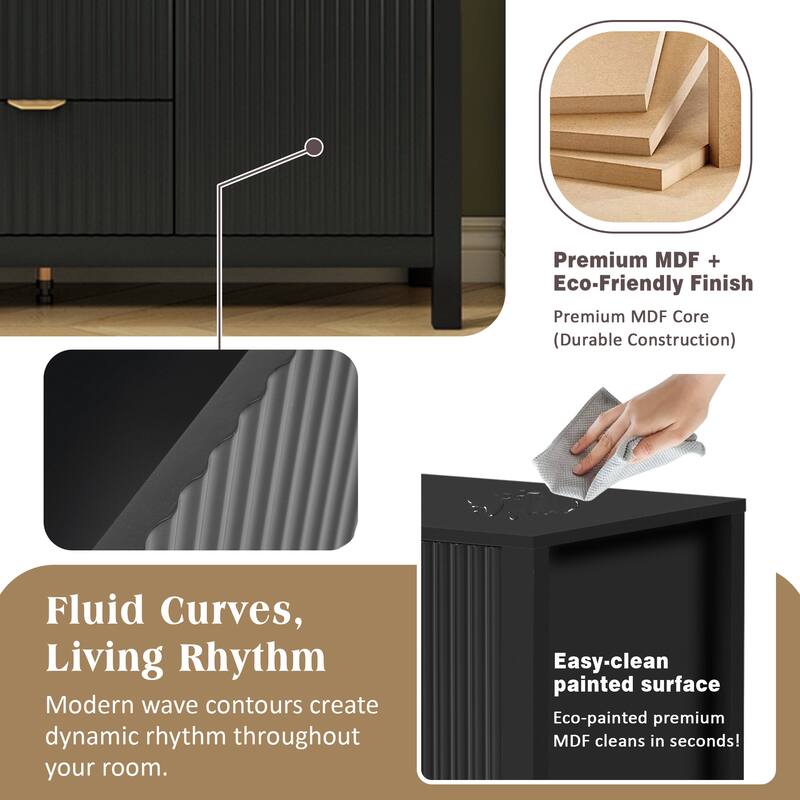 2 Door Sideboard with Adjustable Shelves and Drawers, Storage Console Table with Metal Handles for Living Room