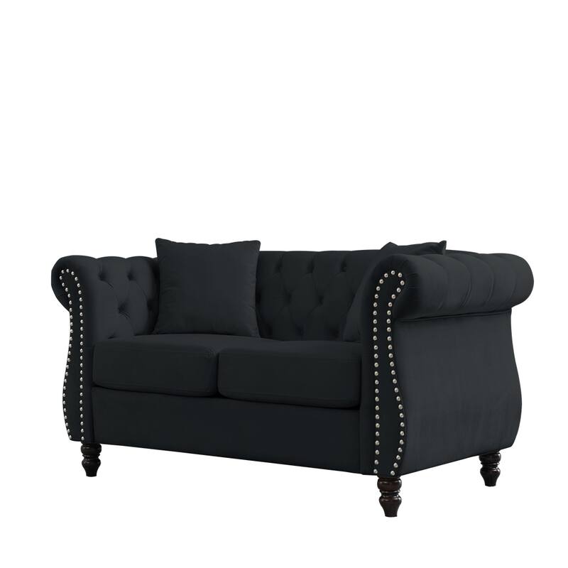 58.8" 2 Seater Velvet Sofa with Rolled Arms and Two Pillows