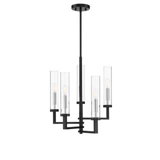 Folsom 5-Light Adjustable Chandelier in Matte Black with Polished Chrome Accents