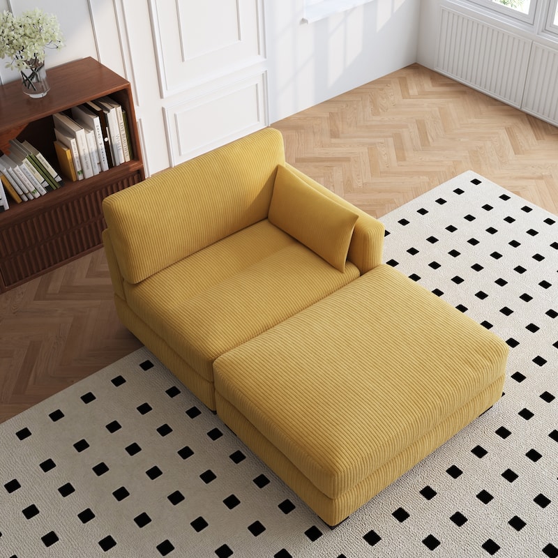 Modern 43'' Corduroy Comfy Sectional Chaise Lounge with Pillow