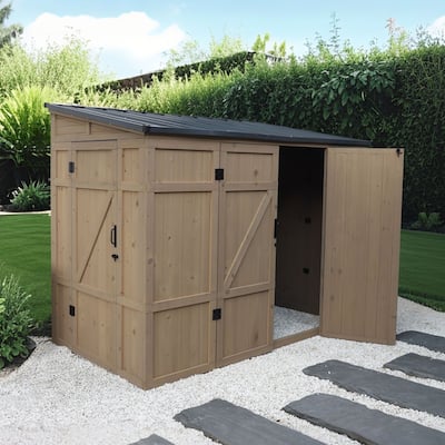 VEIKOUS 8 x 4 FT Wooden Storage Shed with Lean-to Roof, Outdoor Garden Tool Shed with Lockable Doors - 8×4FT