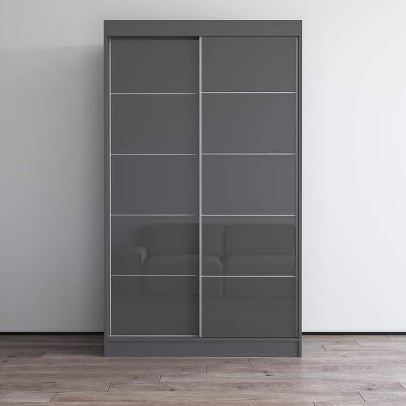 Aria 2 Door Modern High Gloss Wardrobe Armoire - Gray-47"