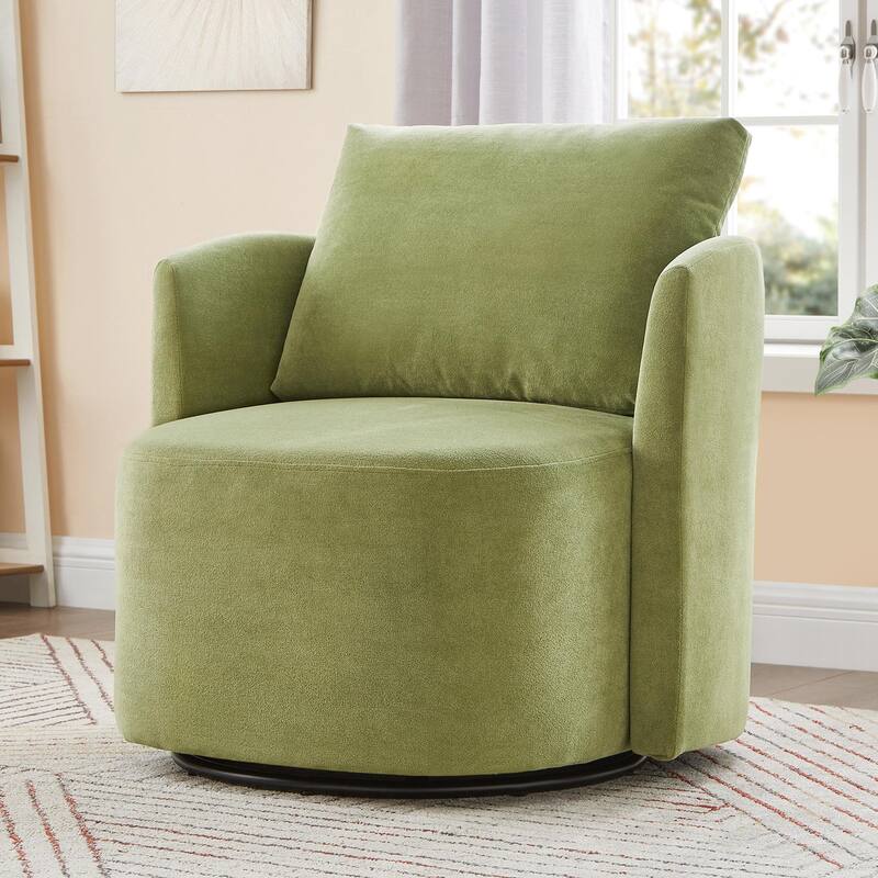 360° Swivel Chair, 29.9" Accent Barrel Armchair, Upholstered Swivel Sofa Chair with Curved Design - Green
