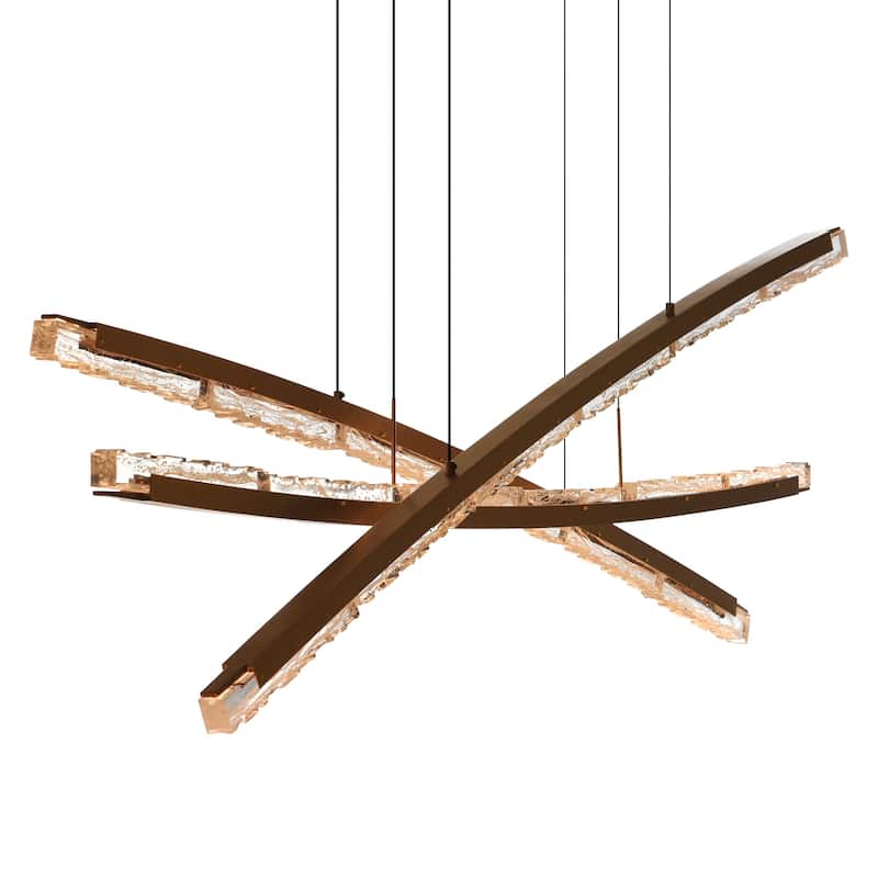 Saber Integrated LED 70in Brass Chandelier with Handcrafted Glass