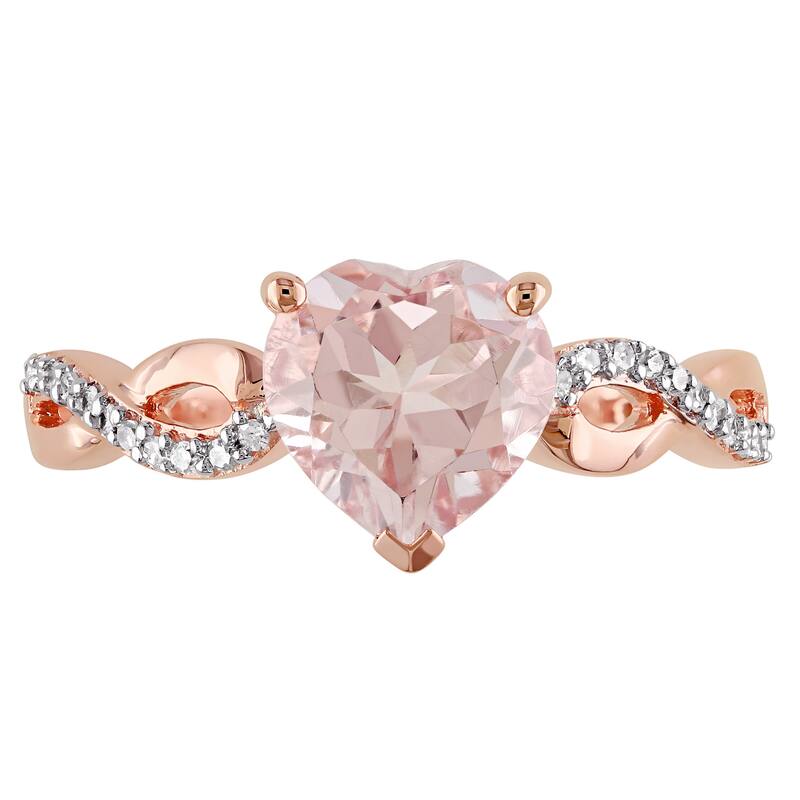Miadora 10k Rose Gold Heart Shaped Morganite and 1/10ct TDW Diamond Twist Ring (G-H, I2-I3) - Pink