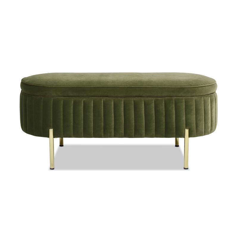 Chloe Modern Glam Performance Velvet Oval Tufted Storage Bench