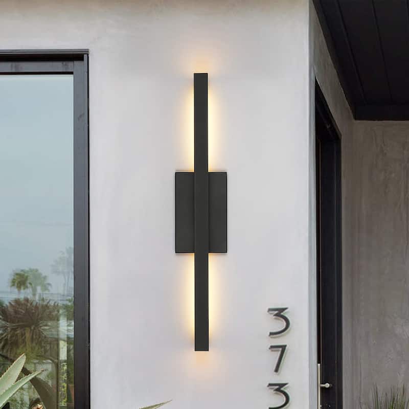 23.6" Modern Black Outdoor Wall Light - 37W 3000K Warm Light, IP54 Waterproof Linear Fixture for Patio & Porch - Black