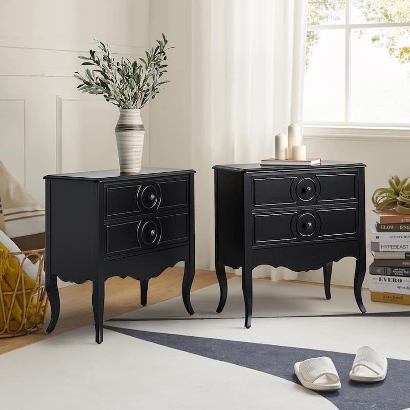 Sidney Traditional 3-Drawer Nightstand with Built-In Outlets and USB by HULALA HOME - Black-set of 2 - 2-drawer