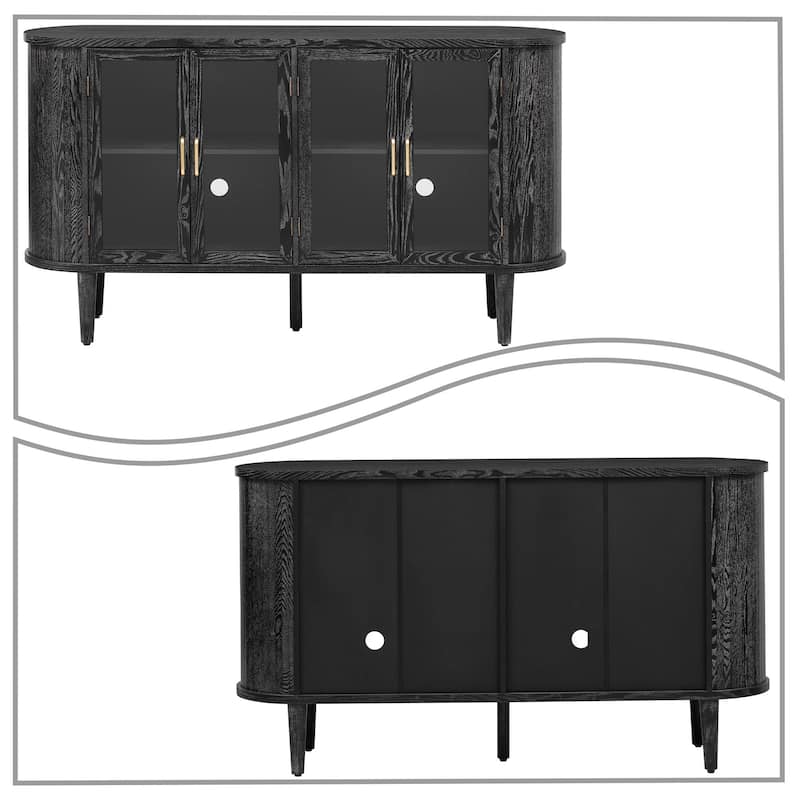 Classic Farmhouse Style Four Glass Door Wooden Sideboard with Cable Management Holes