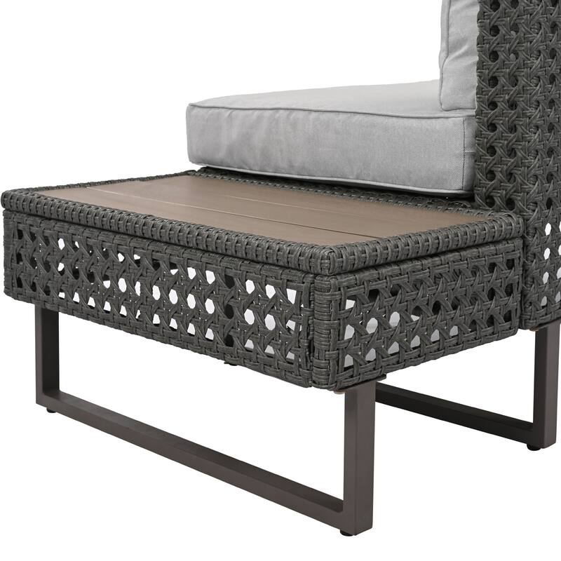 Outdoor 6-Piece Rattan Sectional Sofa Set with Adjustable Seat & Ice Bucket Table
