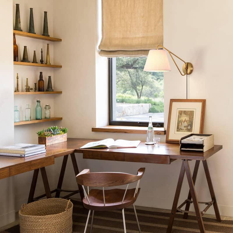 1-Light Mid-Century Modern Pleated Fabric Shade Gold Iron Plug-In Wall Sconce for Bedroom - 12 in. W x 24.2 in. D x 12.9 in. H