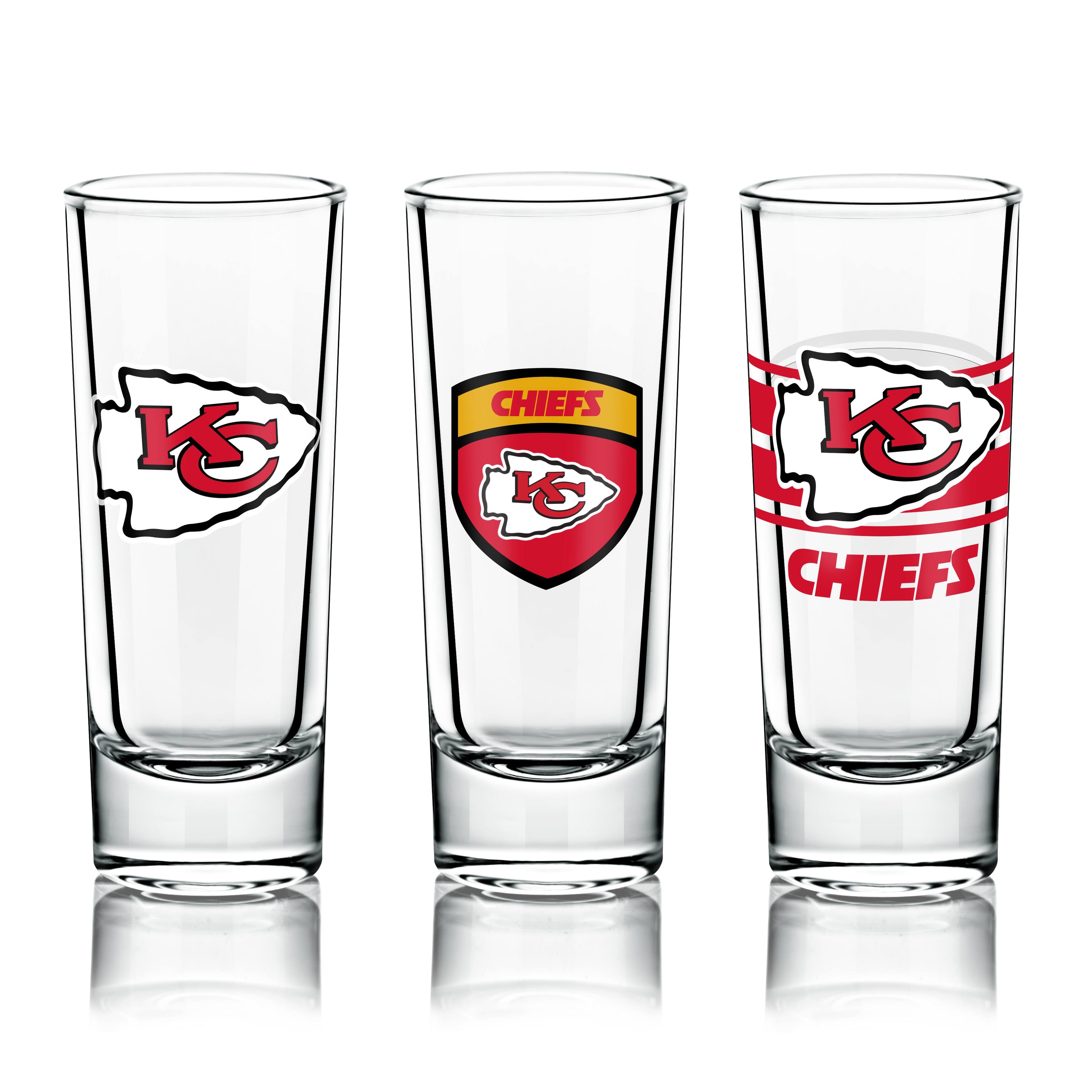 NFL Shot Glasses 6 Pack Set, Various Designs Kansas City Chiefs On