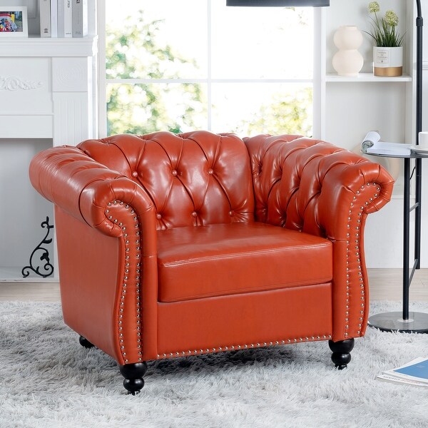 Livingroom Nailheads Armchair Orange PU Leather Accent Sofa Chair 1 Seater