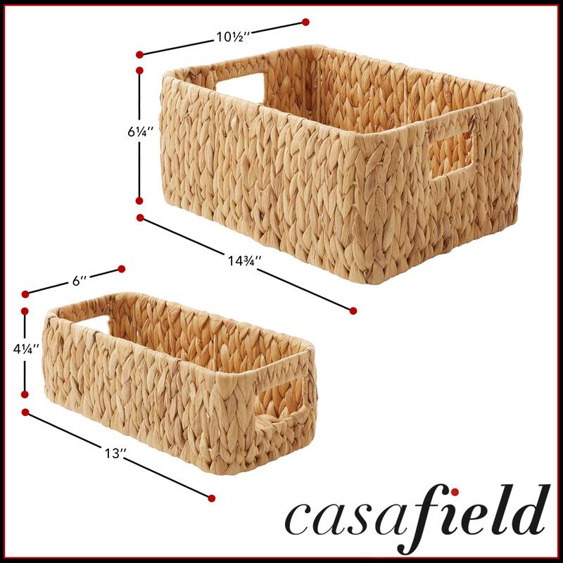 Hyacinth Storage Basket Set w Handles Woven Bin Organizers