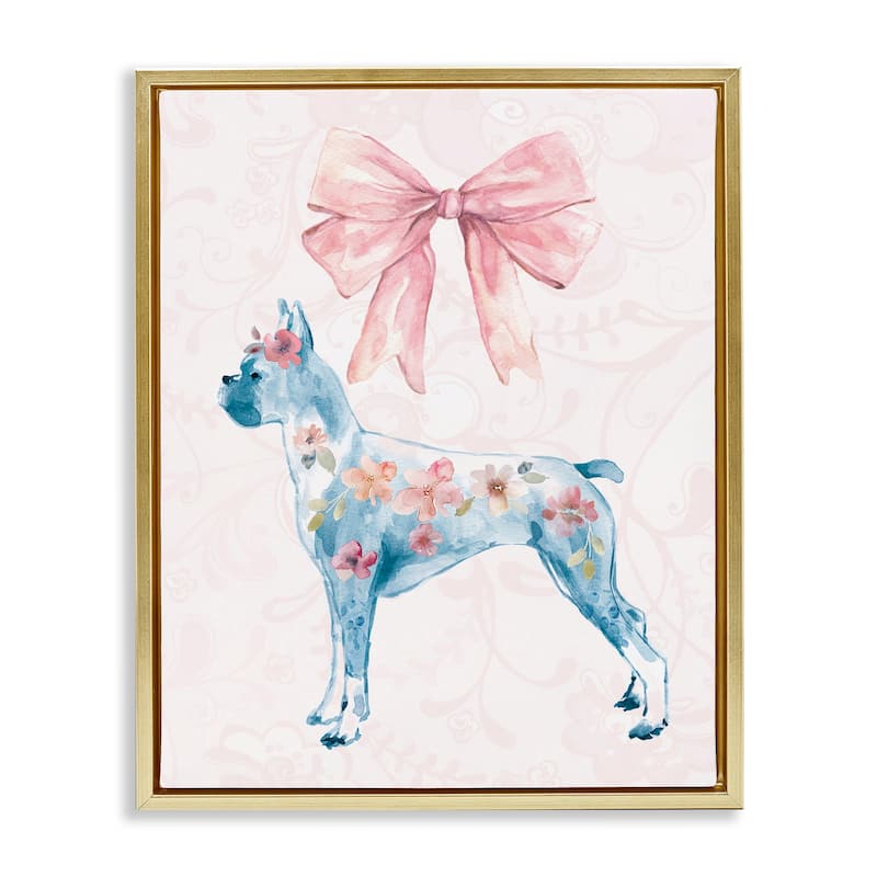 Stupell Trendy Floral Dog Framed Floater Canvas Wall Art Design By Carol Robinson - 17 x 21 - Gold
