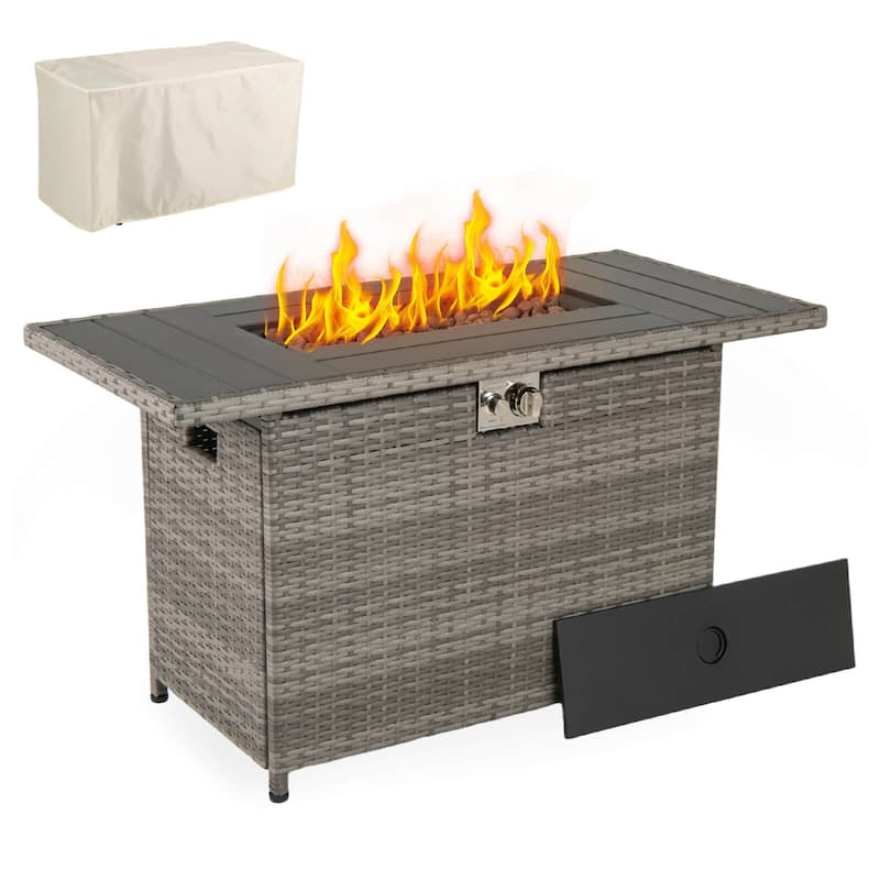 Costway 44.5" Propane Fire Pit Table with Metal Slatted Tabletop & - See Details - Grey