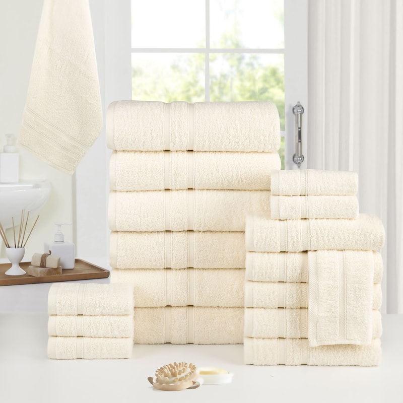 Bibb Home 18 Piece Zero Twist Egyptian Cotton Towel Set - N/A