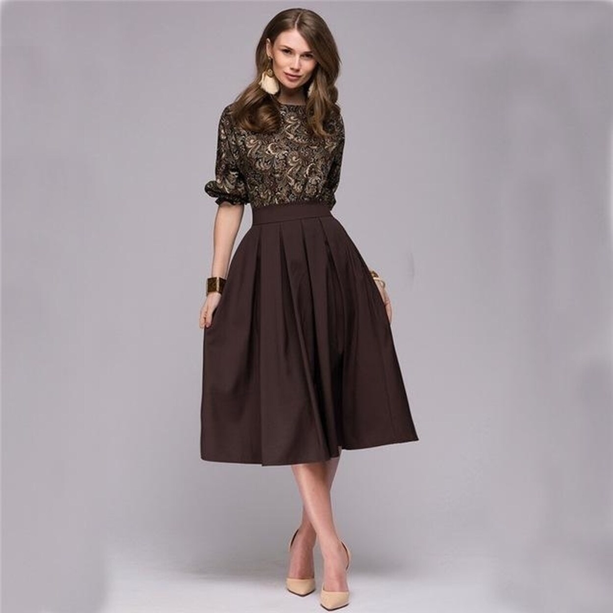 Shop Fall Fashion Women Floral Printed Party Dresses Autumn