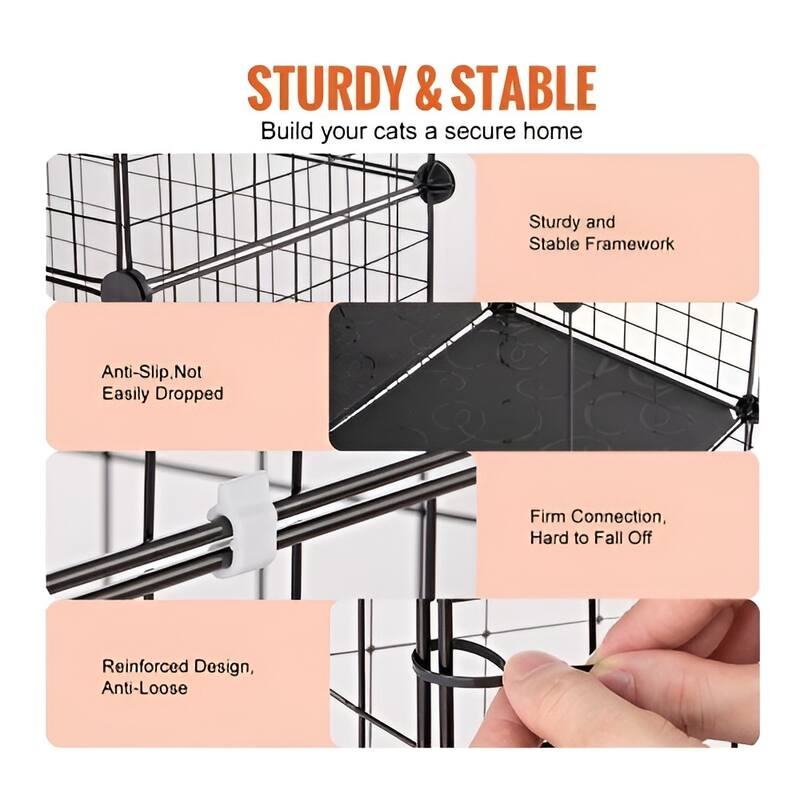 Black 2-Tier Cat Cage with 3 Doors Steel Wire Ramp, Spacious & Sturdy