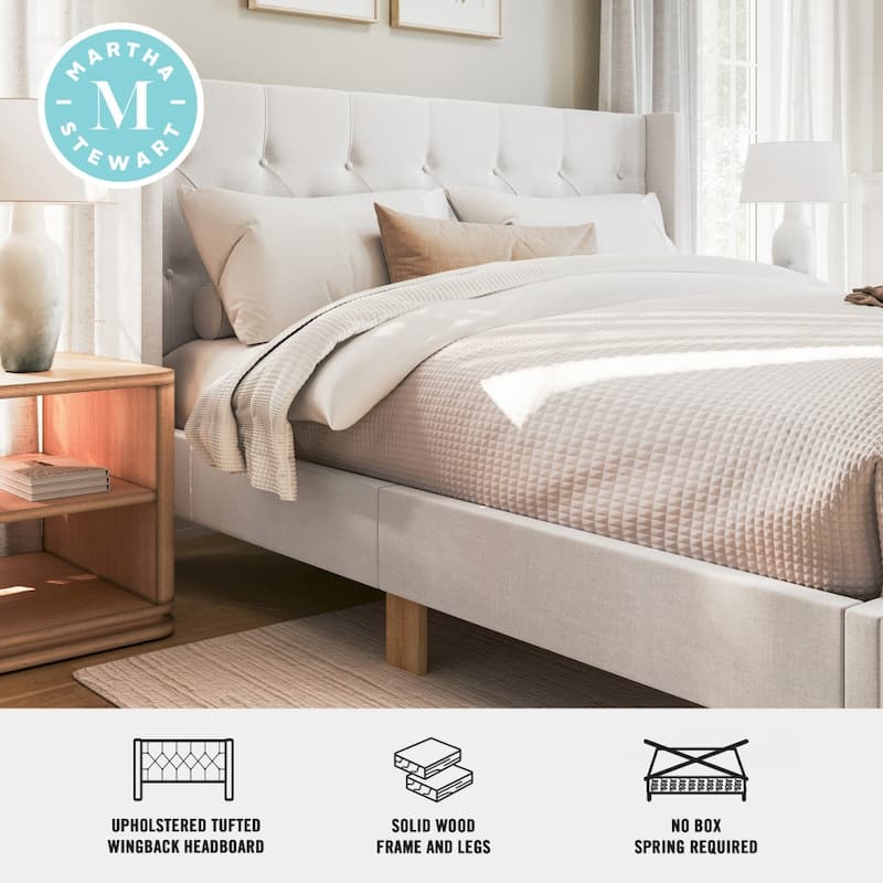 Martha Stewart Platform Bed with Tufted Wingback Headboard