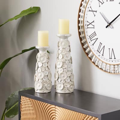 White Ceramic Farmhouse Candle Holder (Set of 2) - 5 x 5 x 15