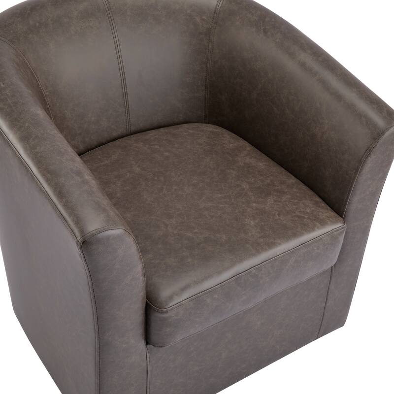 Roomfitters Wilmore Faux Leather Swivel Barrel Accent Chair, Modern 360-Degree Lounge Seating