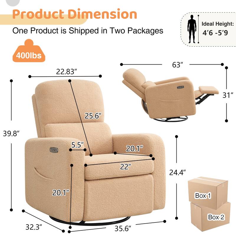 Swivel Power Recliner Chair Teddy Nursery Glider Rocking Recliner Set of 2