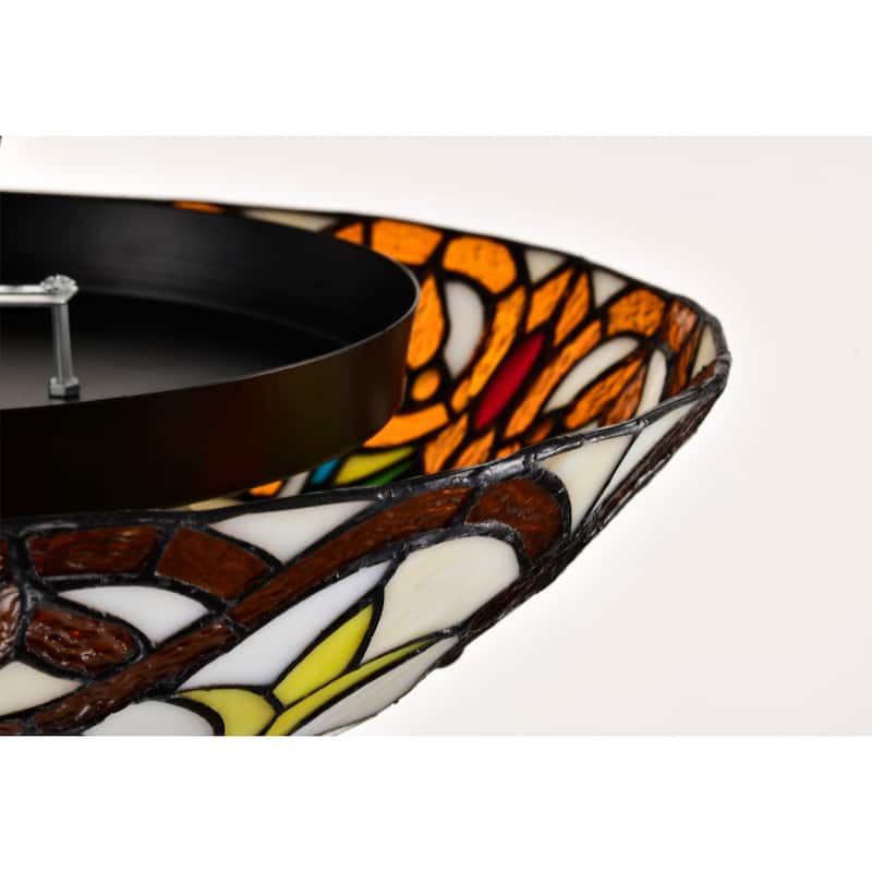 Elspeth Ivory Amber Flushmount Ceiling Lamp Tiffany Style Glass Shade - Ivory-Amber