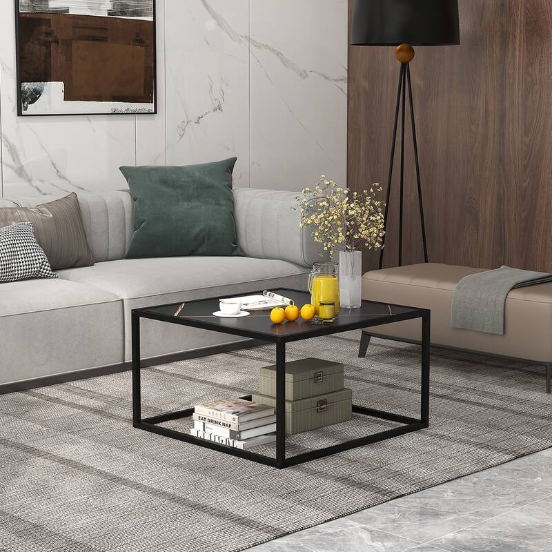 Costway Coffee Table Modern Rectangular Coffee Table Metal Frame For - 27.5'' x 27.5'' x 16''