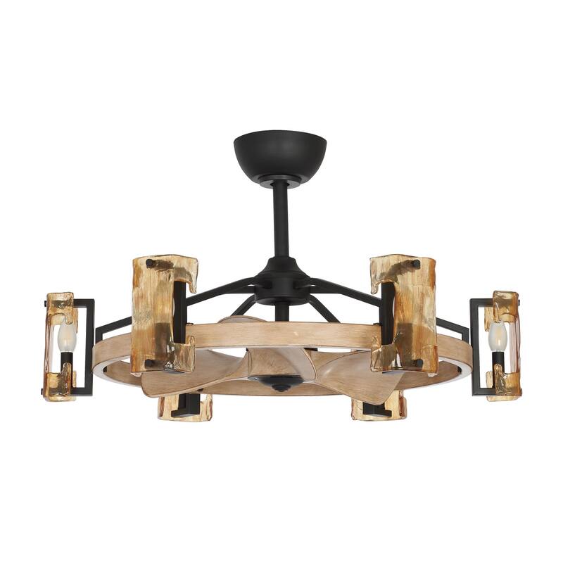 34 in. Indoor Wood Downrod Mount Chandelier Ceiling Fan with Light and Remote Control, Dimmable - Fan Blade Length (In.) 14